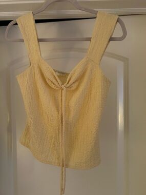 See You Monday Pale Yellow Tie-Front Textured Tank